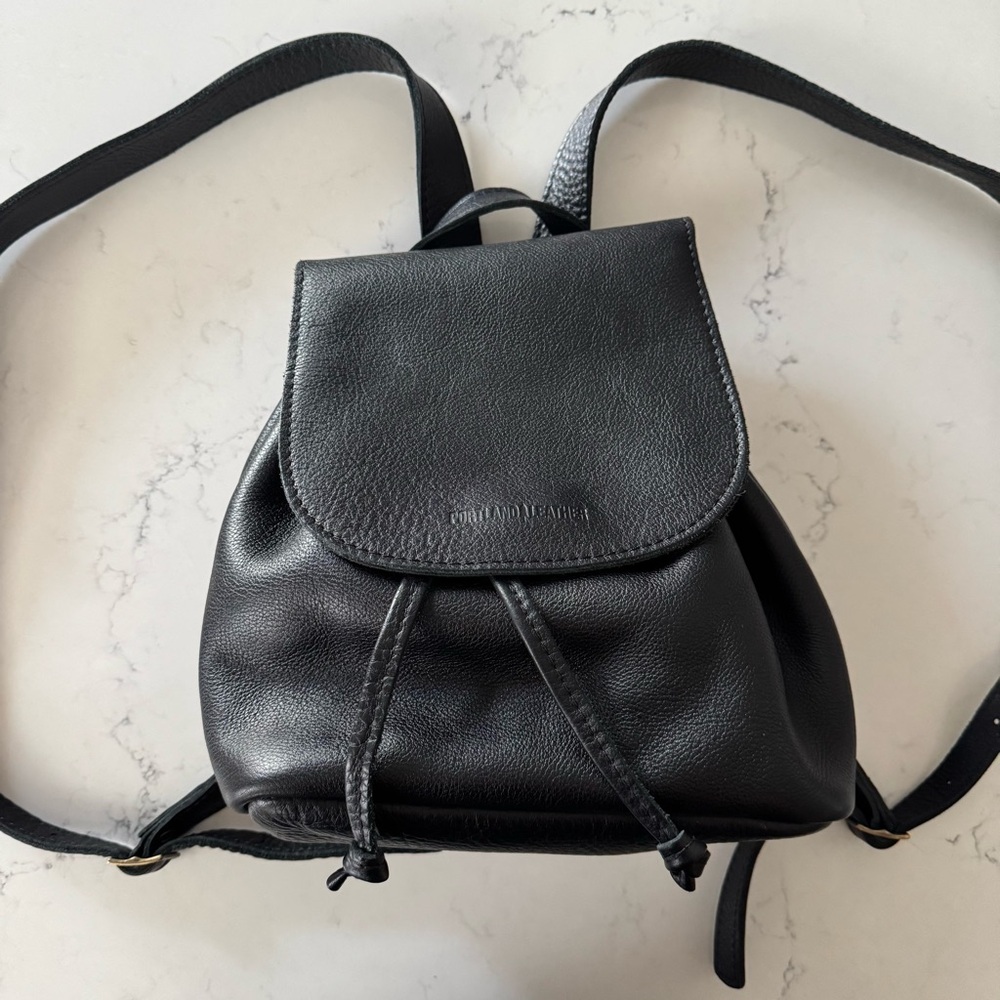 Portland Leather Goods “Almost Perfect” bucket backpack in Pebbled Black